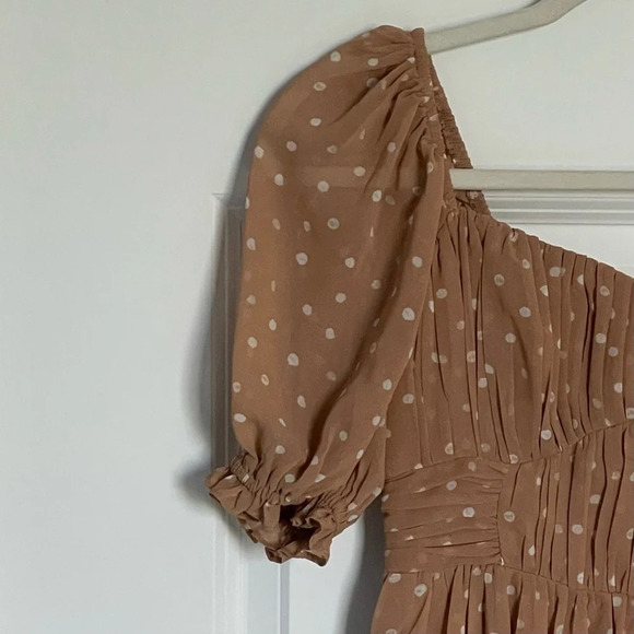 Abercrombie & Fitch Tan Polka Dot Ruched Puff Sleeve Mini Dress 29690 - Picture 5 of 16